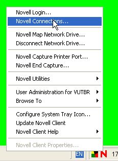 menu NetWare clienta