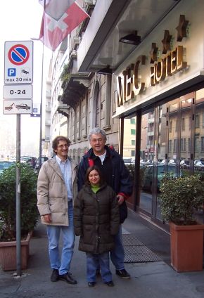 Me, Beatrice and her husband in front of my hotel, my hosts in Milan, Italy, 2006