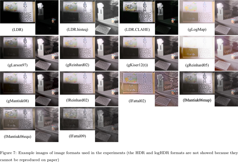 Example images of image formats used in the experiments (the HDR and logHDR formats are not showed because they
cannot be reproduced on paper)